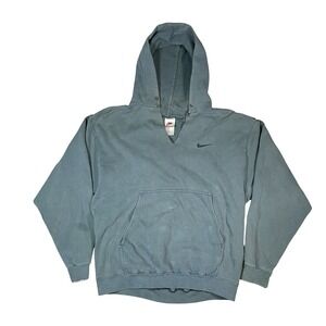 Vtg 90s Nike Hoodie Mens M Blue Green Sweatshirt Made In USA Swoosh Box